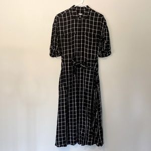 Calvin Klein Black White Plaid Midi Collared Half Sleeved Dress Size 4